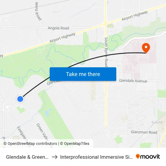 Glendale & Green Valley SW to Interprofessional Immersive Simulation Center map