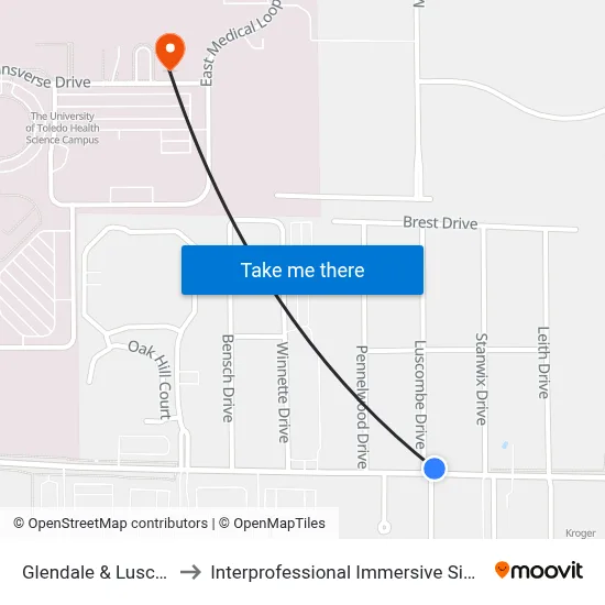 Glendale & Luscombe NE to Interprofessional Immersive Simulation Center map