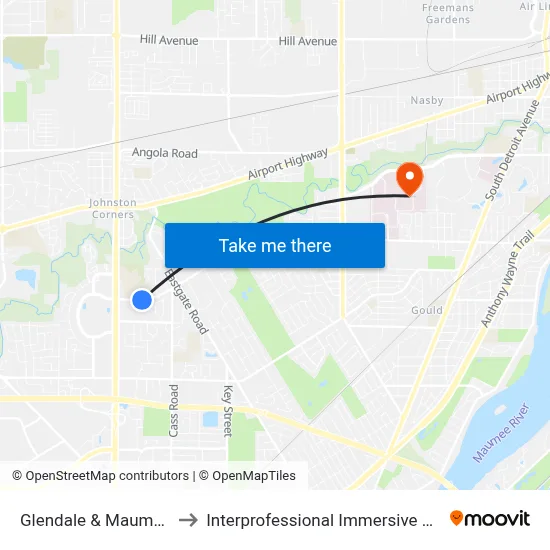 Glendale & Maumee Valley SE to Interprofessional Immersive Simulation Center map