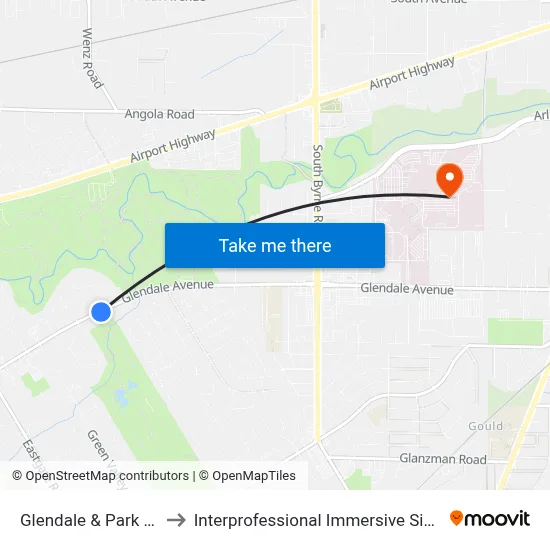 Glendale & Park Ridge SW to Interprofessional Immersive Simulation Center map