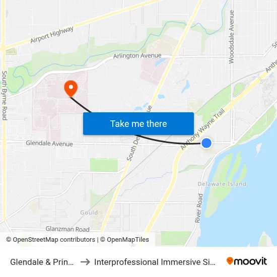 Glendale & Princeton SE to Interprofessional Immersive Simulation Center map