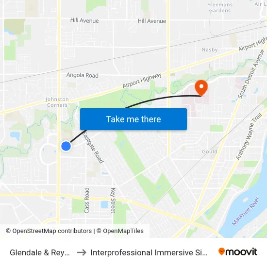 Glendale & Reynolds NE to Interprofessional Immersive Simulation Center map