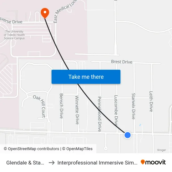 Glendale & Stanwix SW to Interprofessional Immersive Simulation Center map