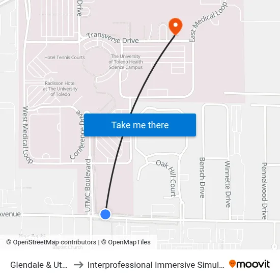 Glendale & Utmc NE to Interprofessional Immersive Simulation Center map