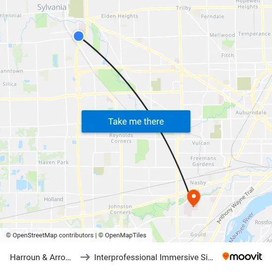 Harroun & Arrowhead NE to Interprofessional Immersive Simulation Center map