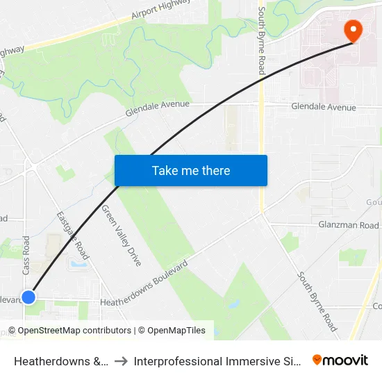 Heatherdowns & Cass NE to Interprofessional Immersive Simulation Center map