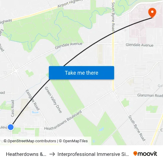 Heatherdowns & Cass SW to Interprofessional Immersive Simulation Center map