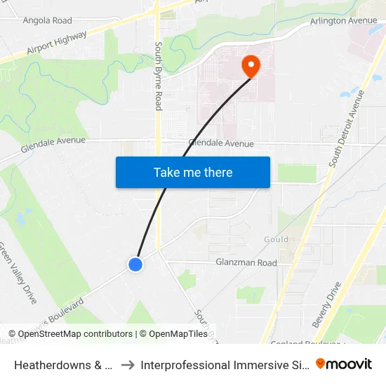 Heatherdowns & Colony SW to Interprofessional Immersive Simulation Center map