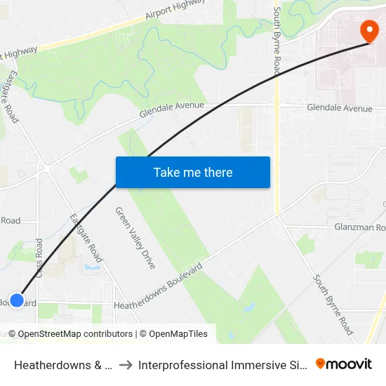 Heatherdowns & Dublin NE to Interprofessional Immersive Simulation Center map