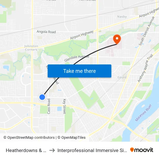 Heatherdowns & Dublin SW to Interprofessional Immersive Simulation Center map