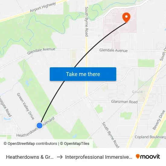 Heatherdowns & Green Valley NE to Interprofessional Immersive Simulation Center map