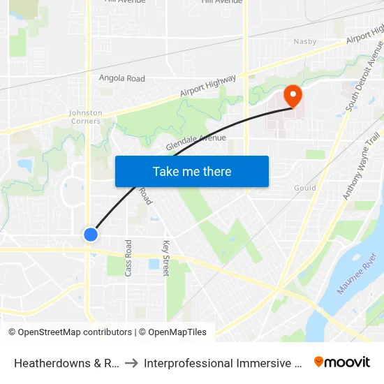 Heatherdowns & Reynolds NE to Interprofessional Immersive Simulation Center map