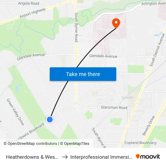 Heatherdowns & West Country Club SW to Interprofessional Immersive Simulation Center map
