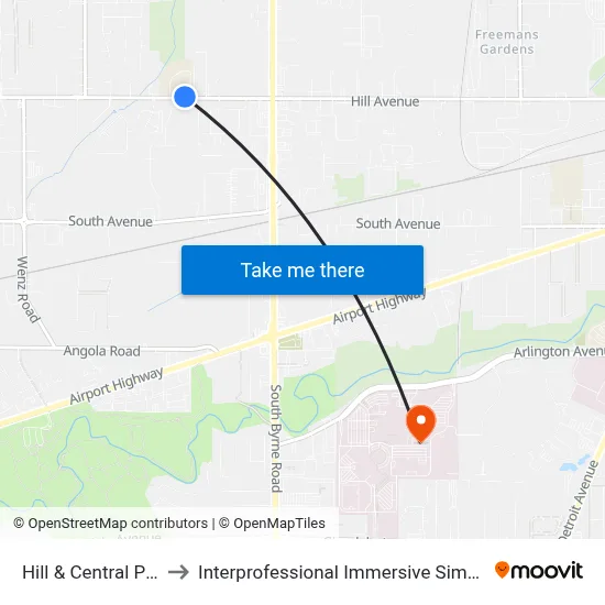 Hill & Central Park NW to Interprofessional Immersive Simulation Center map