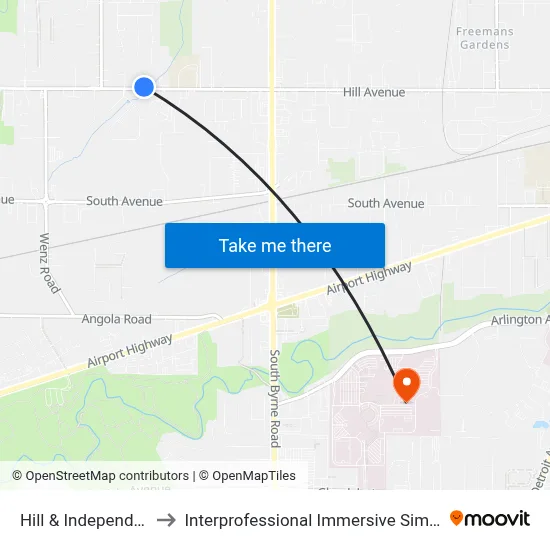 Hill & Independence NE to Interprofessional Immersive Simulation Center map