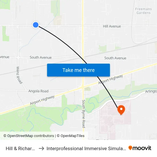 Hill & Richards NE to Interprofessional Immersive Simulation Center map