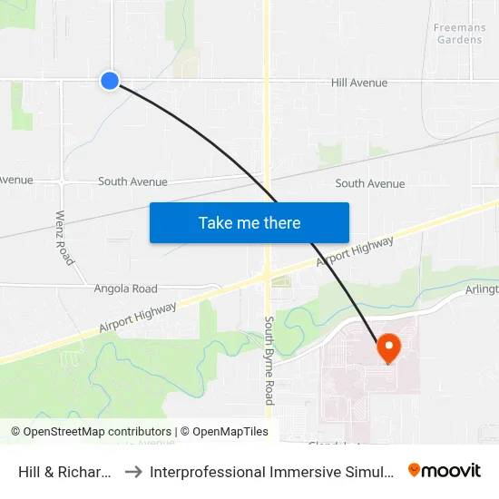 Hill & Richards SW to Interprofessional Immersive Simulation Center map