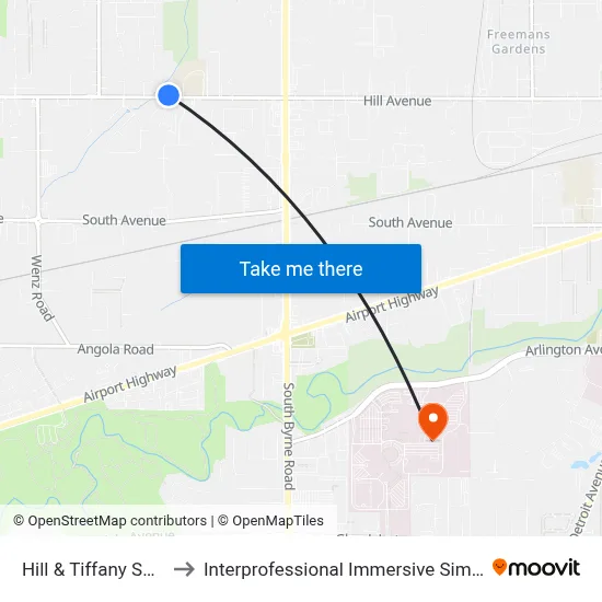 Hill & Tiffany Square NE to Interprofessional Immersive Simulation Center map