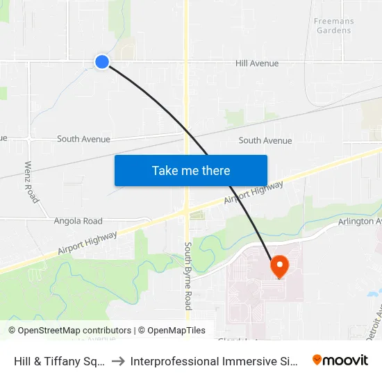 Hill & Tiffany Square SW to Interprofessional Immersive Simulation Center map