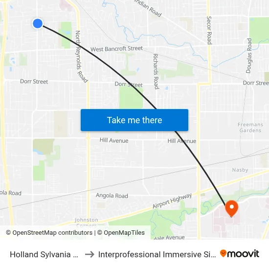 Holland Sylvania & Elmer SE to Interprofessional Immersive Simulation Center map