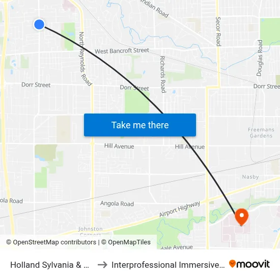 Holland Sylvania & Fallen Leaf NW to Interprofessional Immersive Simulation Center map