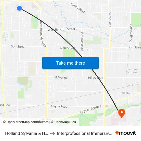 Holland Sylvania & Huntingfield NW to Interprofessional Immersive Simulation Center map