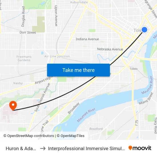 Huron & Adams NE to Interprofessional Immersive Simulation Center map
