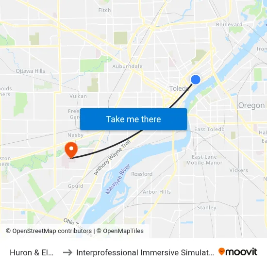 Huron & Elm NW to Interprofessional Immersive Simulation Center map