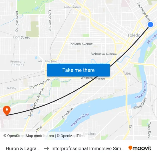 Huron & Lagrange NW to Interprofessional Immersive Simulation Center map