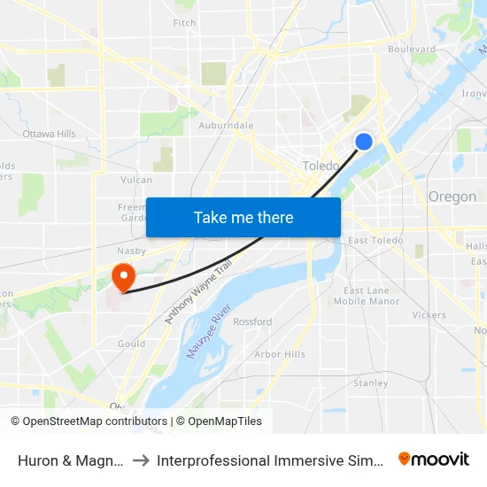 Huron & Magnolia NE to Interprofessional Immersive Simulation Center map