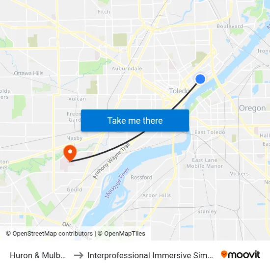 Huron & Mulberry NW to Interprofessional Immersive Simulation Center map