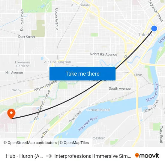 Hub - Huron (Apt Side) to Interprofessional Immersive Simulation Center map