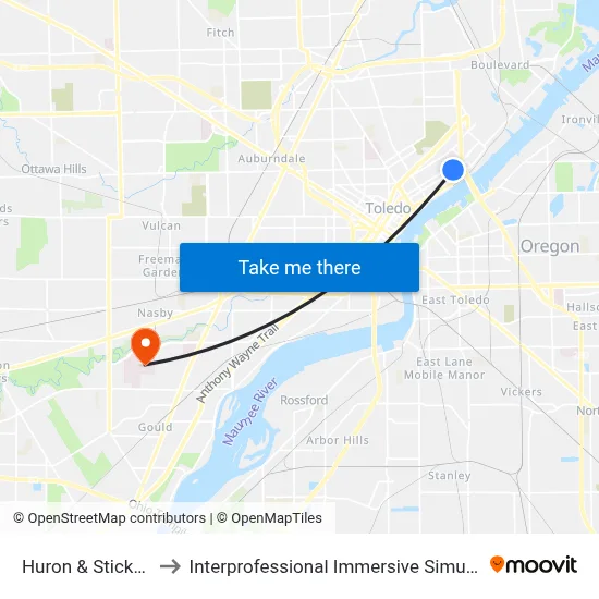 Huron & Stickney NE to Interprofessional Immersive Simulation Center map