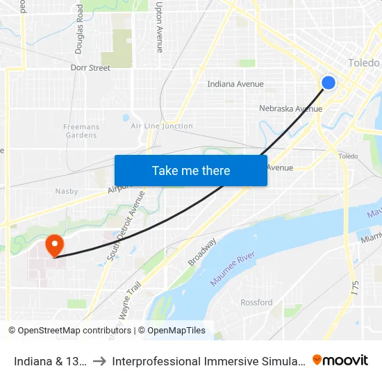 Indiana & 13th SE to Interprofessional Immersive Simulation Center map