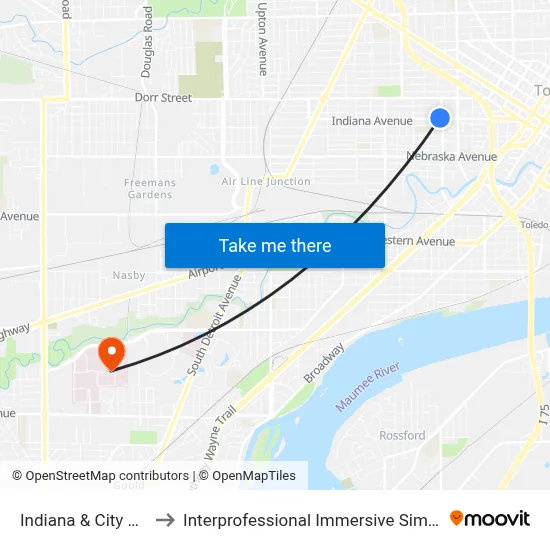 Indiana & City Park NW to Interprofessional Immersive Simulation Center map