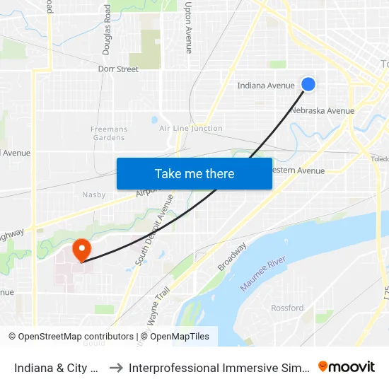Indiana & City Park SW to Interprofessional Immersive Simulation Center map