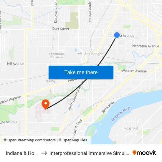 Indiana & Hoag SW to Interprofessional Immersive Simulation Center map
