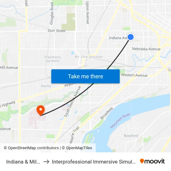 Indiana & Miller NE to Interprofessional Immersive Simulation Center map