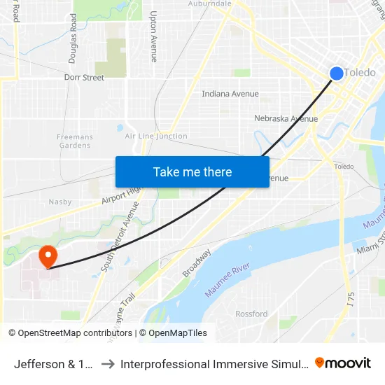 Jefferson & 13th NE to Interprofessional Immersive Simulation Center map