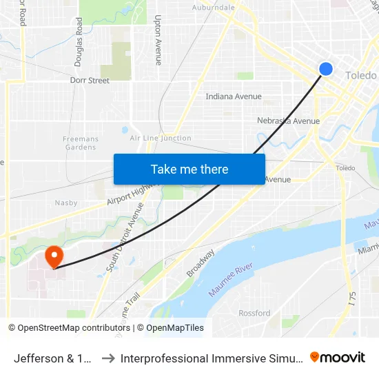 Jefferson & 17th NW to Interprofessional Immersive Simulation Center map
