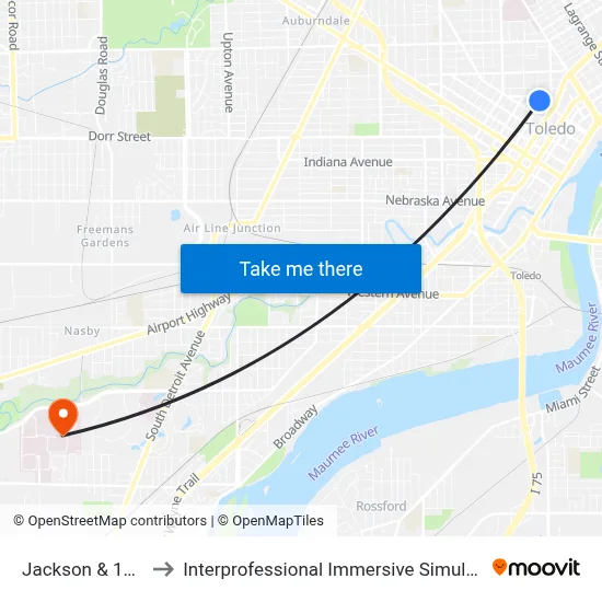 Jackson & 12th NE to Interprofessional Immersive Simulation Center map