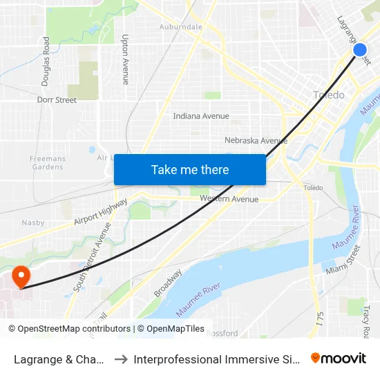 Lagrange & Champlain SE to Interprofessional Immersive Simulation Center map