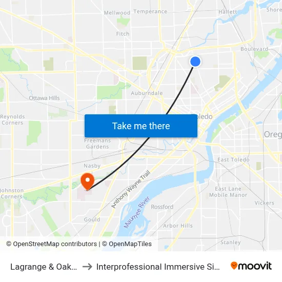 Lagrange & Oakland NW to Interprofessional Immersive Simulation Center map