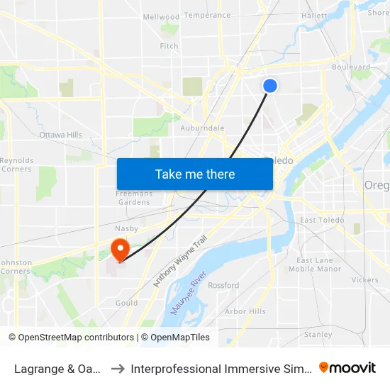 Lagrange & Oakland SE to Interprofessional Immersive Simulation Center map