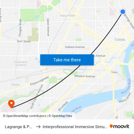 Lagrange & Page SW to Interprofessional Immersive Simulation Center map