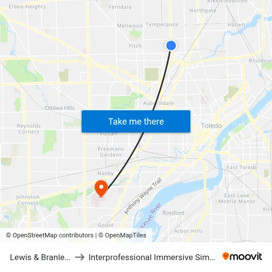 Lewis & Branleigh NW to Interprofessional Immersive Simulation Center map