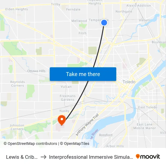 Lewis & Cribb NW to Interprofessional Immersive Simulation Center map