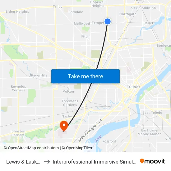 Lewis & Laskey NW to Interprofessional Immersive Simulation Center map