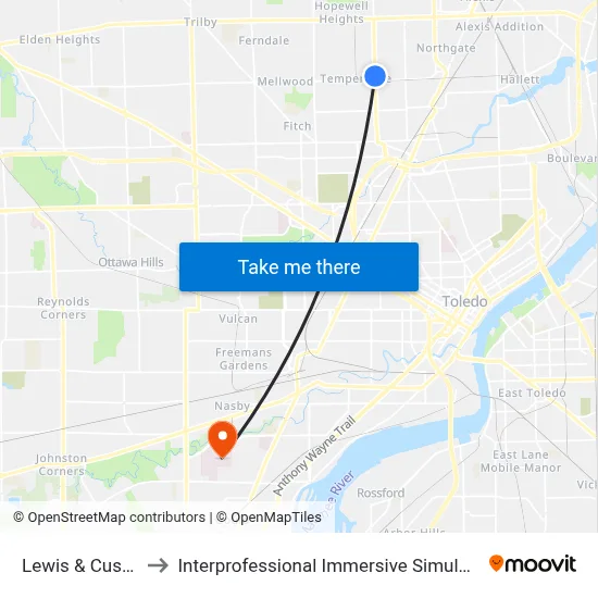 Lewis & Custer SE to Interprofessional Immersive Simulation Center map