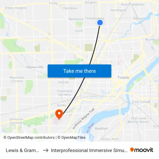 Lewis & Gramercy SE to Interprofessional Immersive Simulation Center map